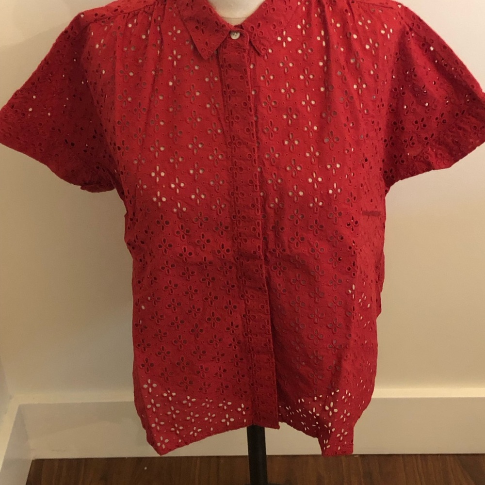 Red Eyelet Polo Top